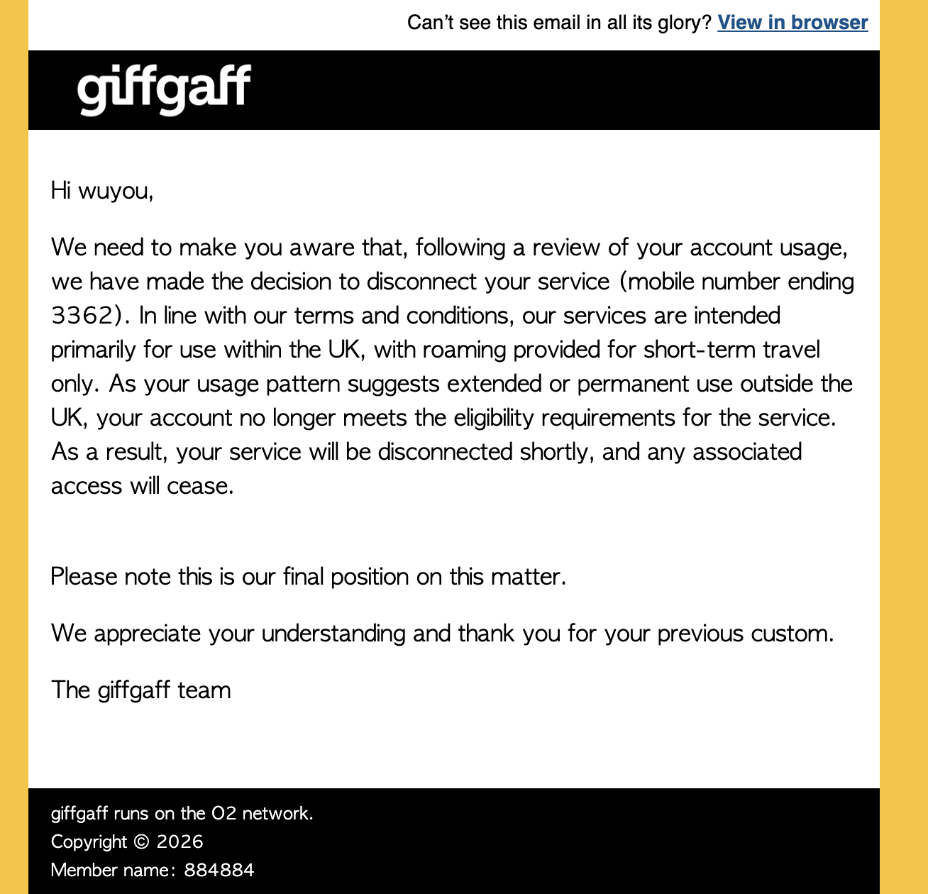 Giffgaff 邮件通知示例
