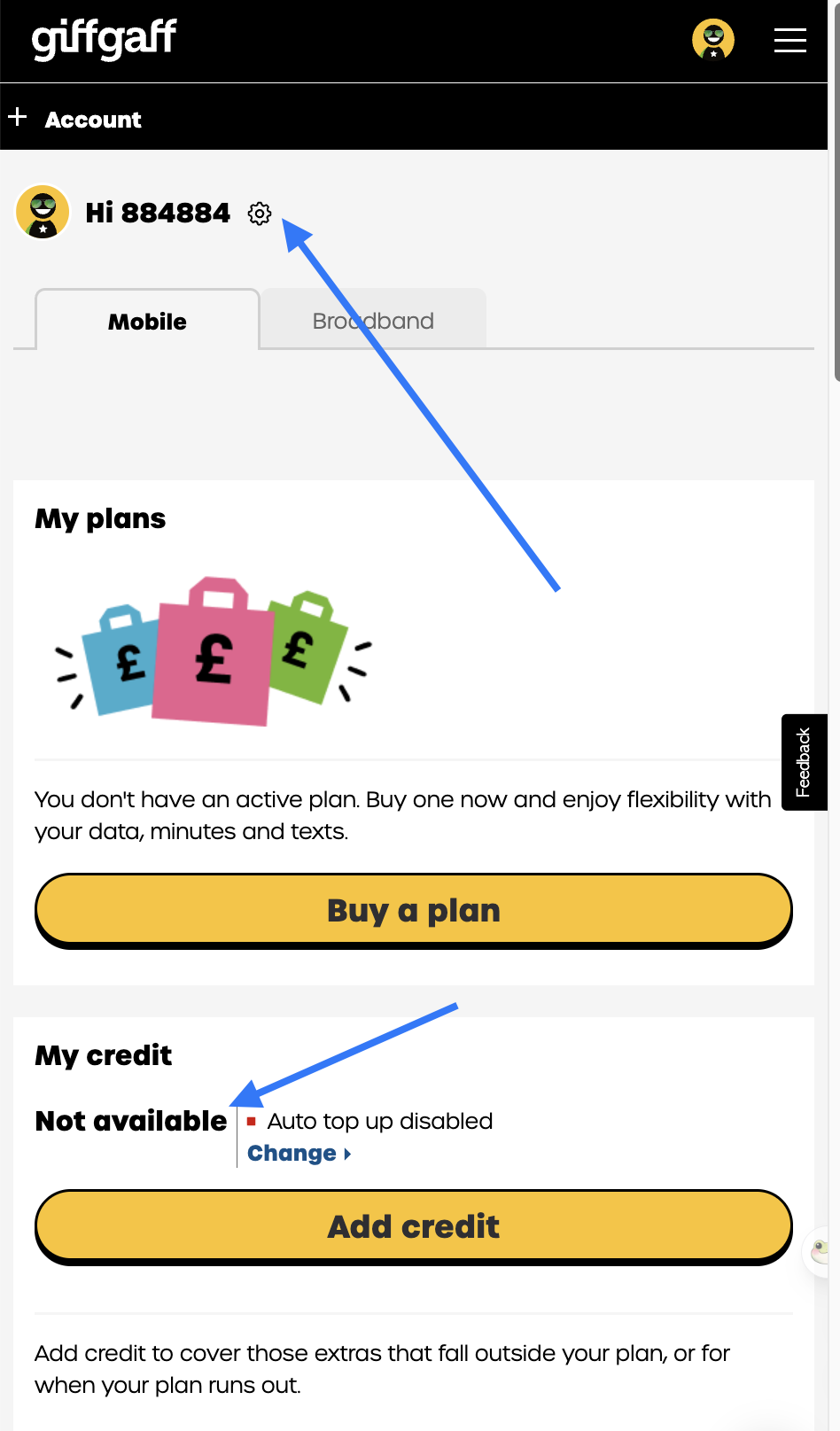 Giffgaff 异常状态示例